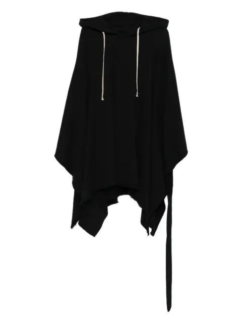 Rick Owens DRKSHDW raw-edge drawstring poncho hoodie Black DU02E7275FSL