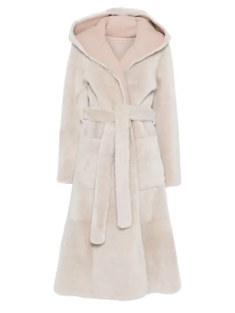 Liska hooded belted coat Neutrals A24KIMONO156