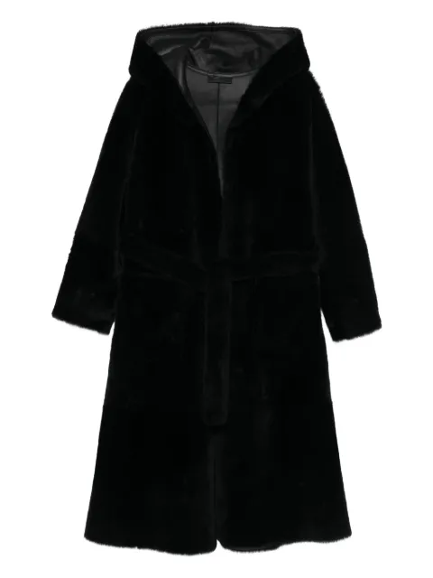Liska hooded belted coat Black A24KIMONO156