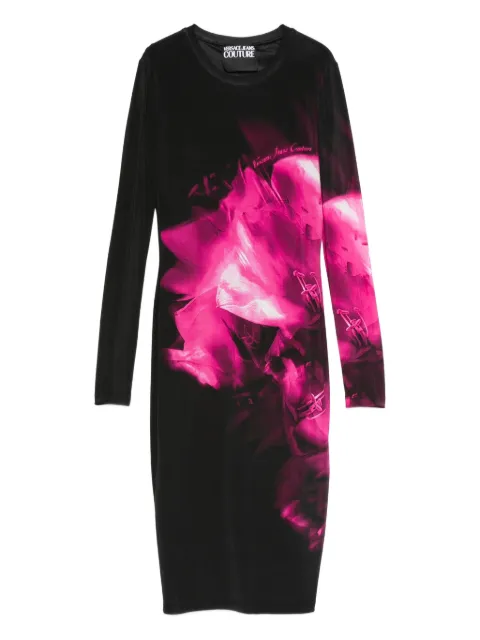 Versace Jeans Couture floral-print long-sleeve midi dress Black 79HAO9P0JS526