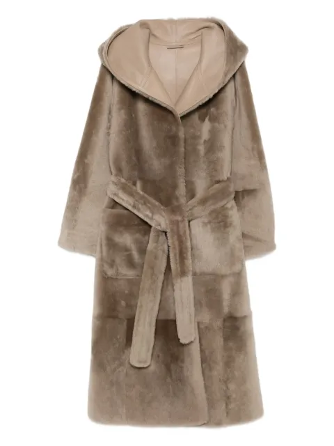 Liska leather-trimmed hooded coat Brown A24KIMONO156