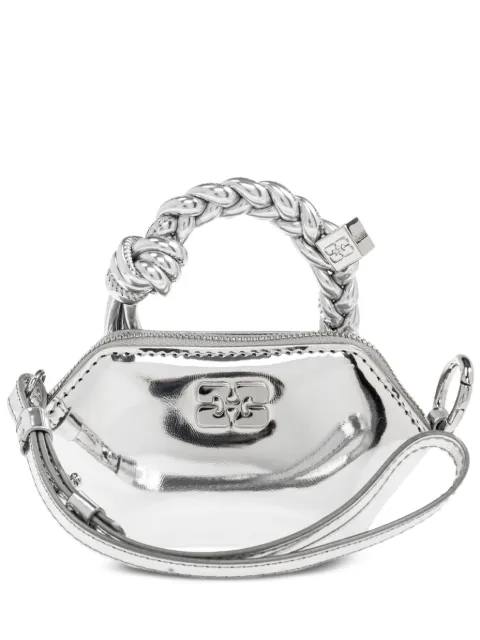 GANNI braided-handle metallic-effect pouch bag charm Silver A7050