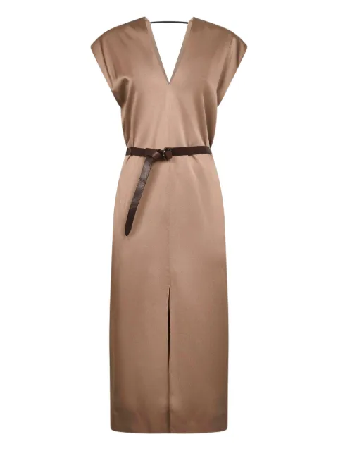Brunello Cucinelli V-neck belted midi dress Brown M0H38AFB32C9609