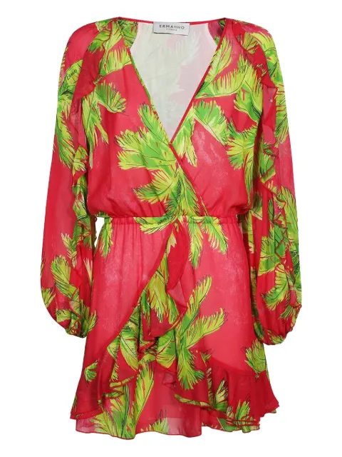 Ermanno Scervino palm-print ruffled mini dress Pink D42EQ034EB4EB4
