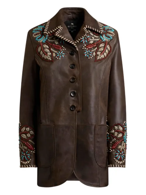 ETRO leather jacket with threading Brown WROA0026AR420