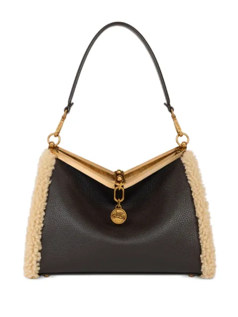 ETRO medium VELA shearling-trimmed clasp shoulder bag Brown WP1B0002AO010