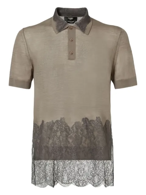 FENDI lace-panel polo shirt Grey FZC417AOZW