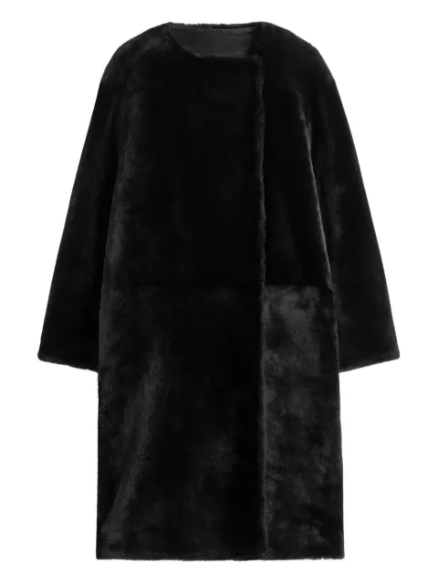 TOTEME shearling collarless coat Black 254WRO0259LE0165001