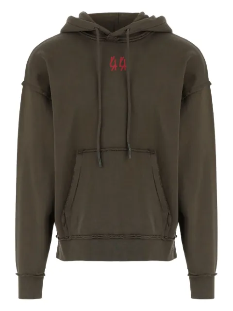 44 LABEL GROUP logo-print frayed-edge hoodie Green B0030612FA679P723