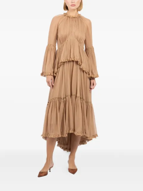 ZIMMERMANN Hypnotic asymmetric-hem midi dress Neutrals 5345DF251