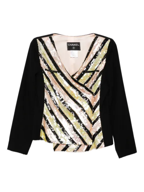 CHANEL Pre-Owned V-neck sequins top Black CSAH8851