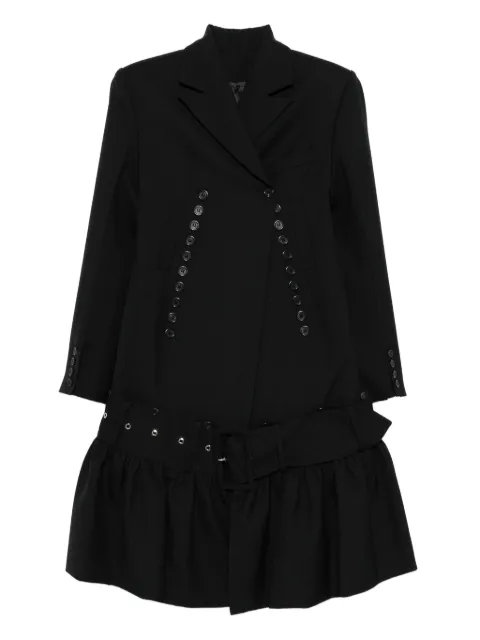Rokh button-detailed ruffled coat Black R8CA251WM