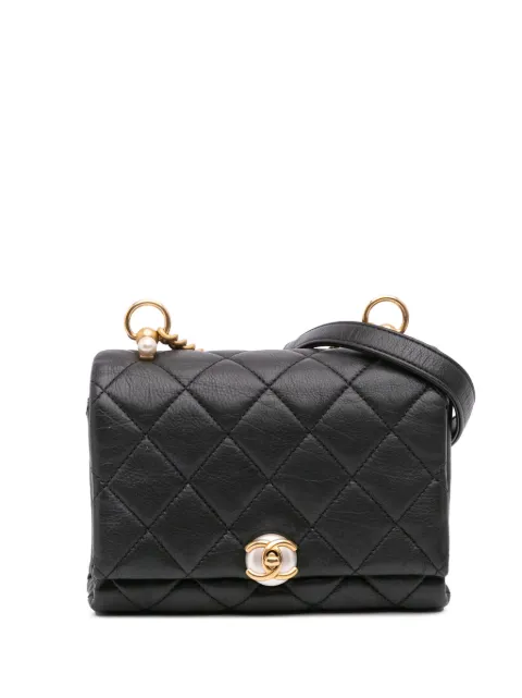 CHANEL Pre-Owned 2019 Mini Quilted Calfskin Pearl CC Accordion Flap crossbody bag Black DBZ1GYTWS0YO7LCU