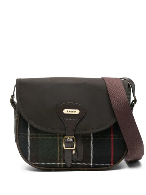 Barbour small plaid-panelled leather cross-body bag Green LBA0479OL91