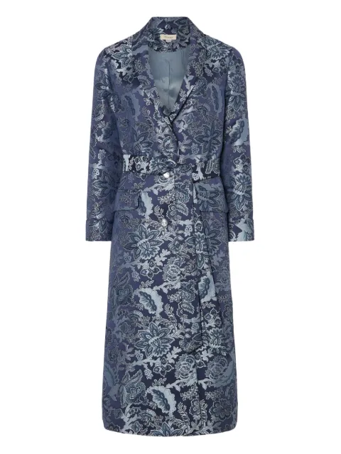 Temperley London Francis floral-brocade belted coat Blue 25AWFRA53547