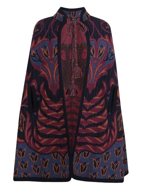 ETRO floral-jacquard tassel-detail cape Red WRKI0003AQ206