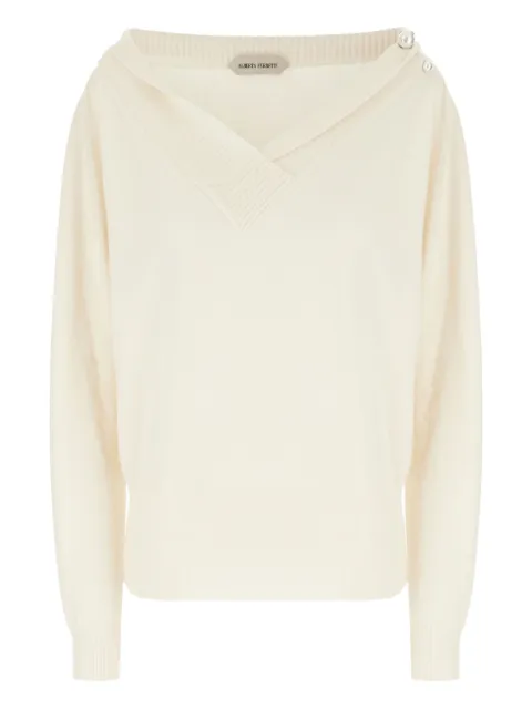 Alberta Ferretti faux pearl-embellished V-neck sweater Neutrals 252UA09066605