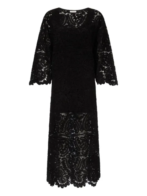 LouLou de Saison CIKO crochet-pattern bell-sleeve midi dress Black CIKO