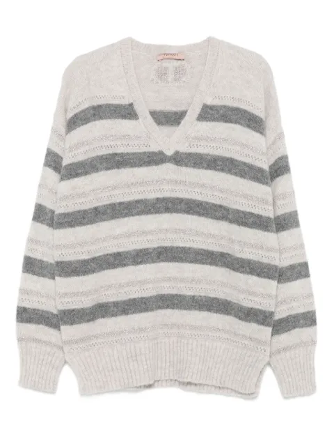 TWINSET striped V-neck sweater Grey 252TT3072