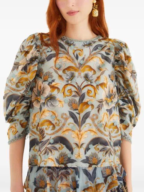 FARM Rio puff-sleeve floral blouse Blue 339738