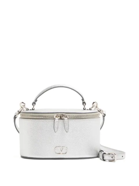 Valentino Garavani VLogo signature mini vanity bag in laminated grainy calfskin Silver WP0AX8RFY