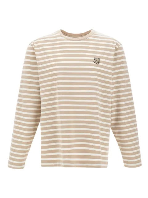 Maison Kitsuné fox-head striped long-sleeve top Neutrals PM00122KJ0044