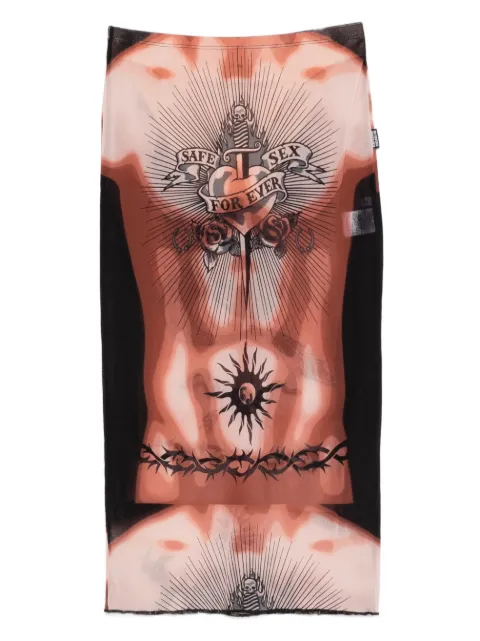Jean Paul Gaultier tattoo print knee skirt Neutrals 2601WSK044M026P