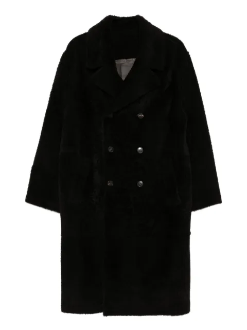 Yves Salomon leather double-breasted coat Black 26WHM60310MELA
