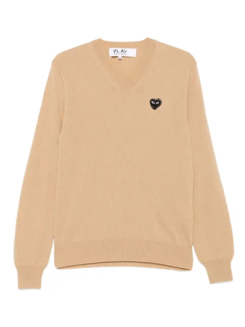 Comme Des Garçons Play heart-embellished v-neck sweater Neutrals AXN804051