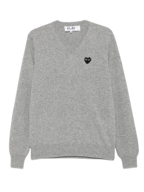 Comme Des Garçons Play heart-embellished v-neck sweater Grey AXN804051