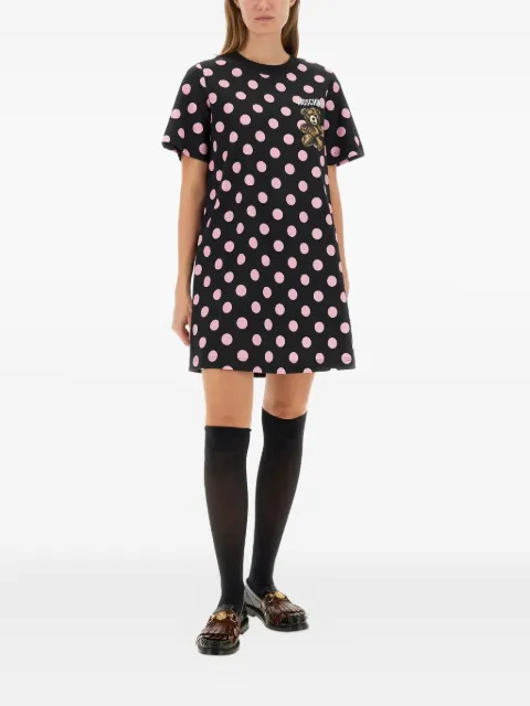 Moschino polka-dot teddy-print midi dress Black 044354423555