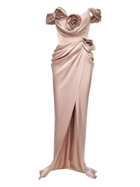 Ana Radu rose-embellished satin maxi dress Pink 40771