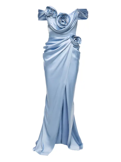 Ana Radu rose-embellished satin maxi dress Blue 40771