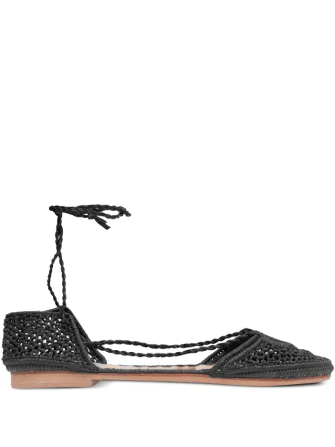 SLO_HAND_MADE lace-up ballet flats Black RAFIABALLET