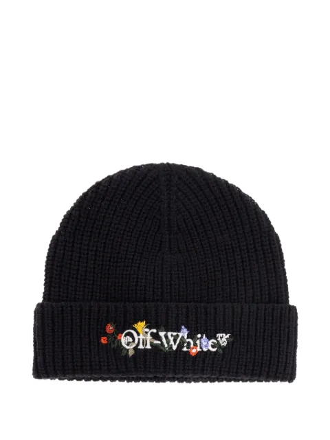 Off-White floral-embroidered ribbed beanie hat Black OWLC017F25KNI0011084