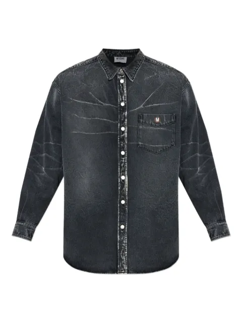 Moschino logo-patch denim shirt Grey A02295222