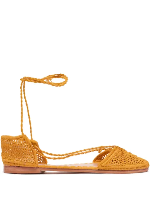 SLO_HAND_MADE lace-up raffia flat espadrilles Orange RAFIABALLET