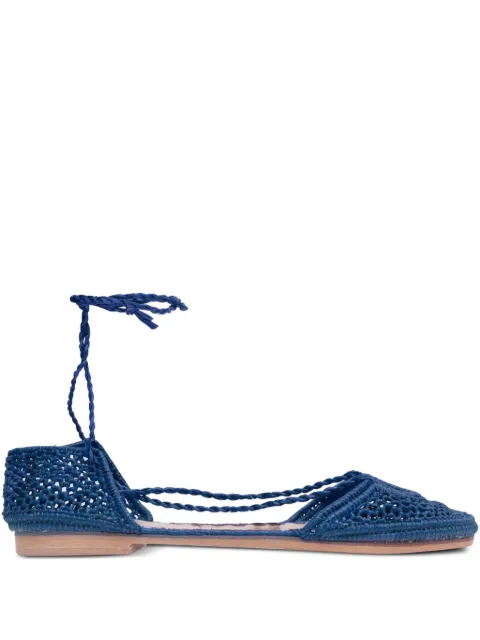 SLO_HAND_MADE lace-up raffia ballet flats Blue RAFIABALLET