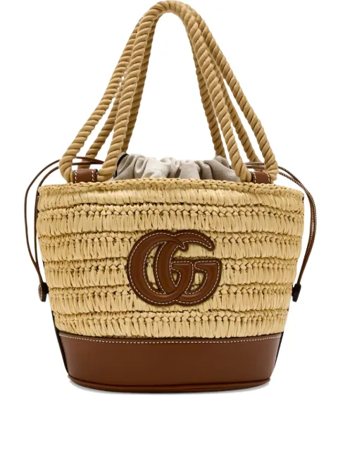 Gucci mini GG-logo woven bucket bag Neutrals 834935FAEQB
