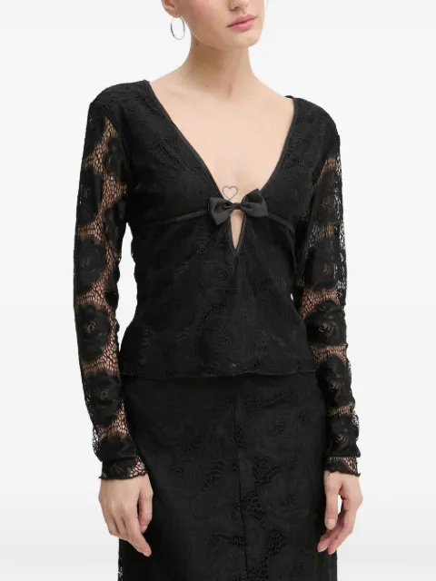 Résumé lace-sleeves V-neck top Black 222511220