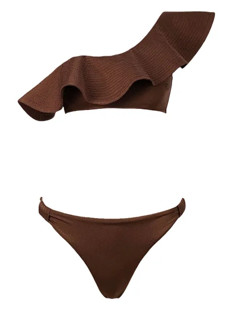 SOFIA ERHAN ruffle-detail one-shoulder bikini Brown FLORENCESET