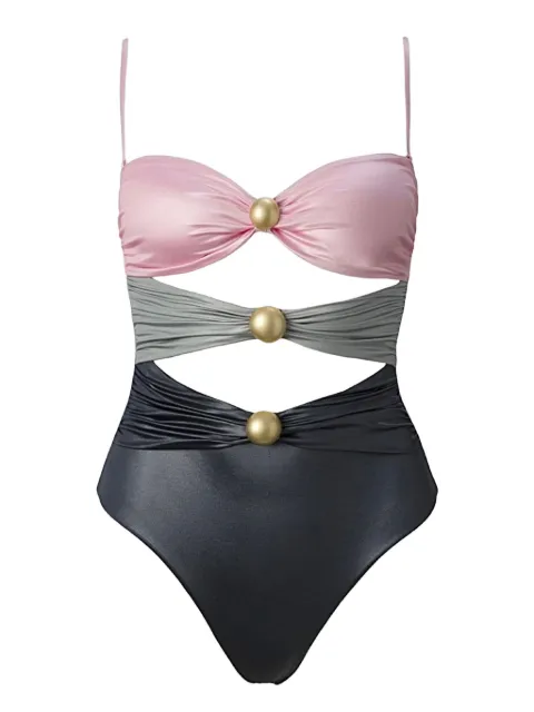 SOFIA ERHAN Sarah embellished cut-out swimsuit Blue SARAHEMBELLISHEDONEPIECE