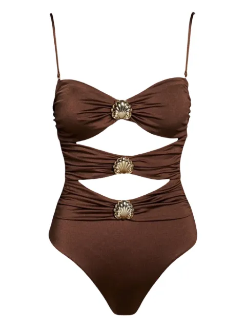 SOFIA ERHAN Sarah shell-embellished cut-out swimsuit Brown SARAHONEPIECE