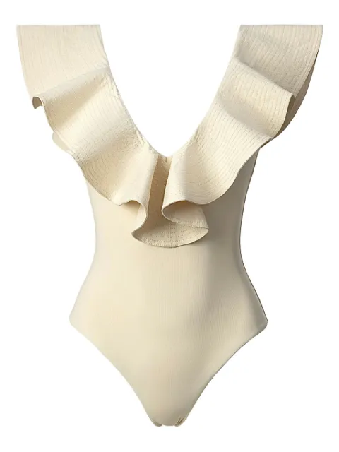 SOFIA ERHAN sleeveless ruffle-neck swimsuit Neutrals STELLAONEPIECE