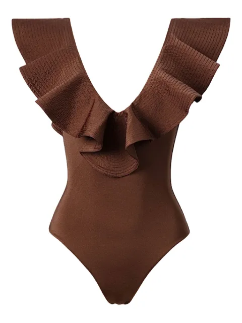 SOFIA ERHAN ruffle-detail swimsuit Brown STELLAONEPIECE