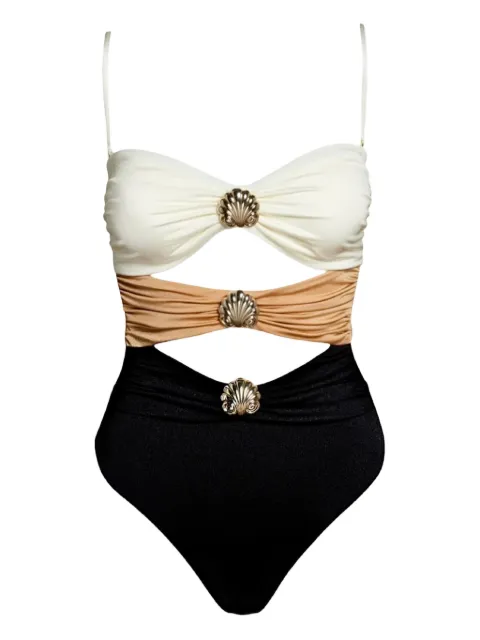 SOFIA ERHAN shell-embellished swimsuit White SARAHONEPIECE