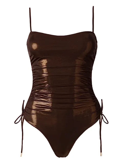 SOFIA ERHAN shimmer-effect drawstring swimsuit Brown LYRAONEPIECE