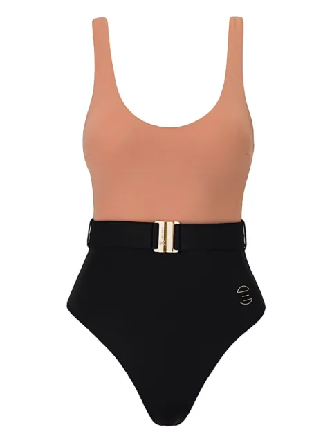 SOFIA ERHAN belted two-tone swimsuit Brown SCARLETONEPIECE