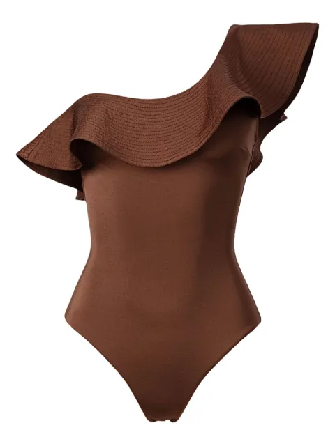 SOFIA ERHAN ruffle-neck swimsuit Brown GRACEONEPIECE