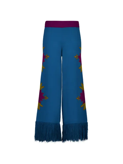 PAULA jacquard-pattern fringed palazzo pants Blue JONES2